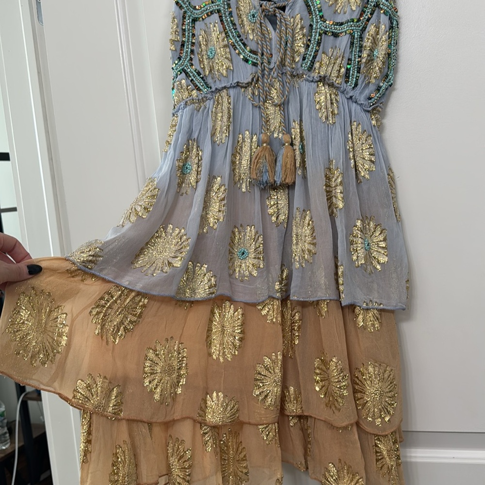 Papa Pia beaded blue and gold 
Tiered dress - Picture 4 of 4